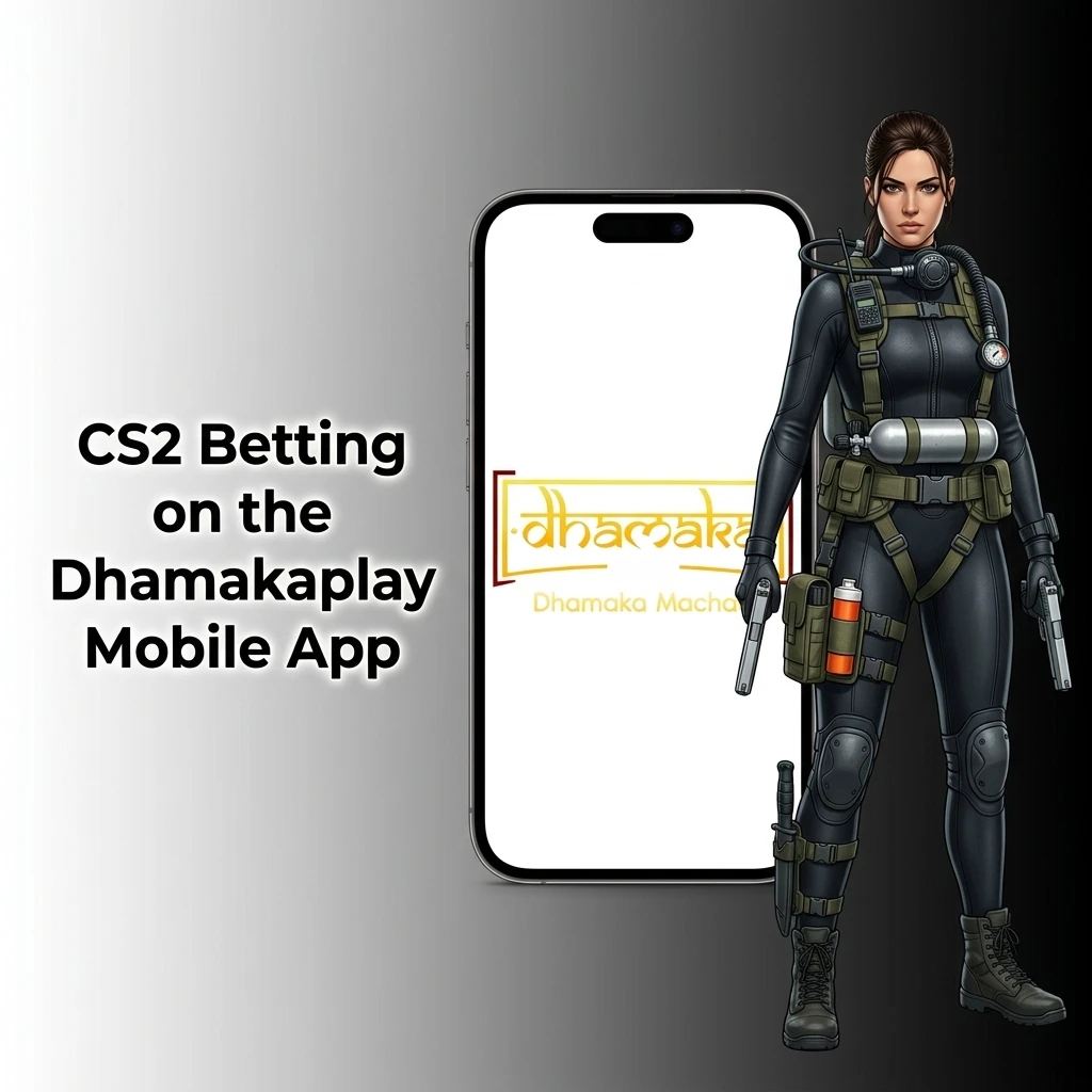CS2 betting on Dhamakaplay mobile app showing live odds, match selection, and bet placement steps on Android and iOS