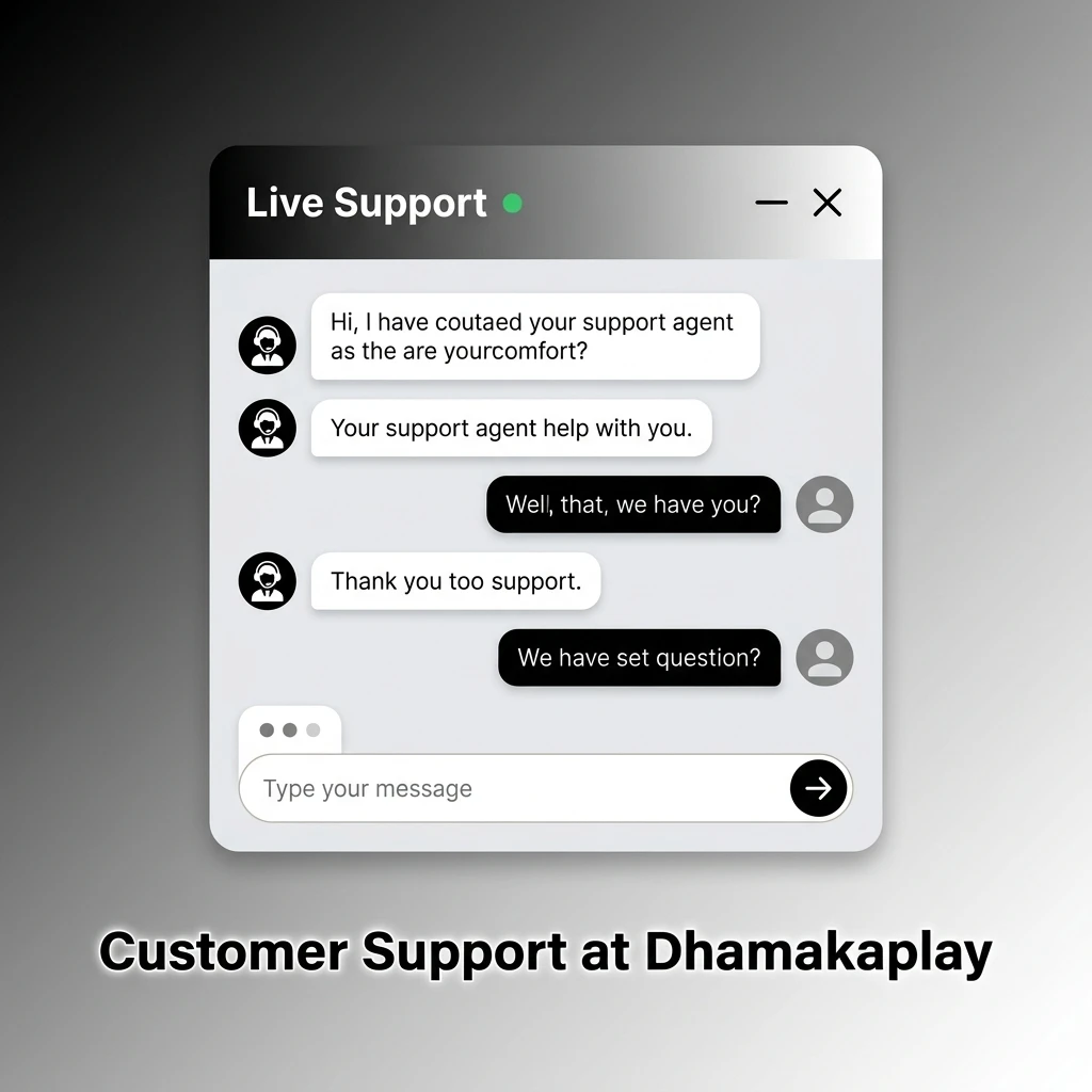 Dhamakaplay 24/7 customer support options including live chat, email, and FAQ help centre for India players
