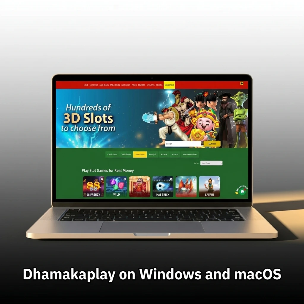 Dhamakaplay website accessible on Windows and macOS via Chrome, Firefox, Edge, and Safari browsers
