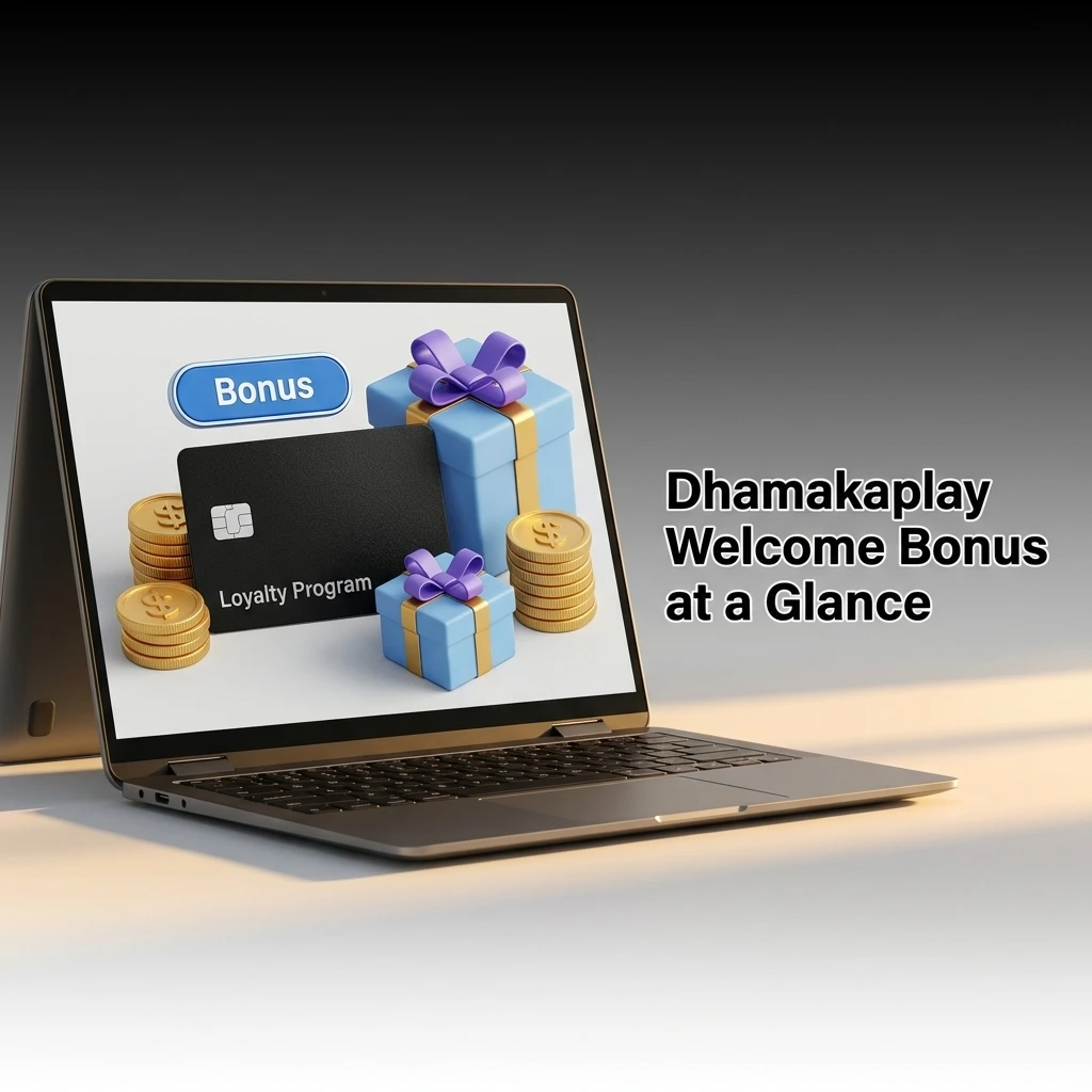 Dhamakaplay welcome bonus table showing 100% first deposit bonus up to INR 10,000 with 30x wagering requirement