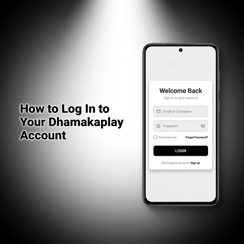 Dhamakaplay login page showing email, password fields and two-factor authentication step to access account dashboard