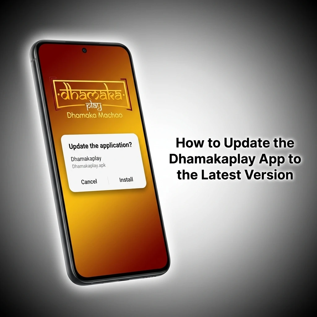 Dhamakaplay app update guide showing APK download for Android and automatic PWA update for iOS users