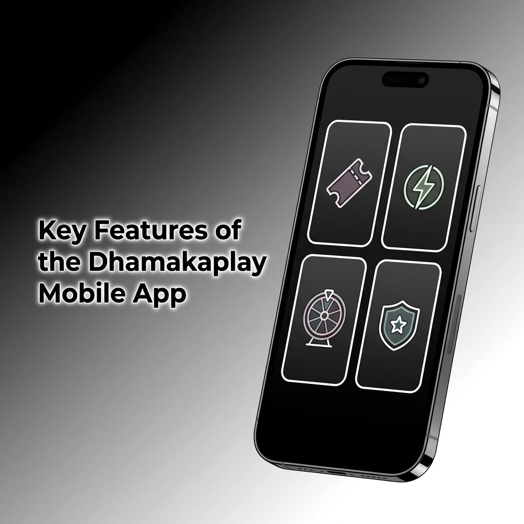 Dhamakaplay mobile app features including UPI payments, live casino, IPL betting, and biometric login for Indian players