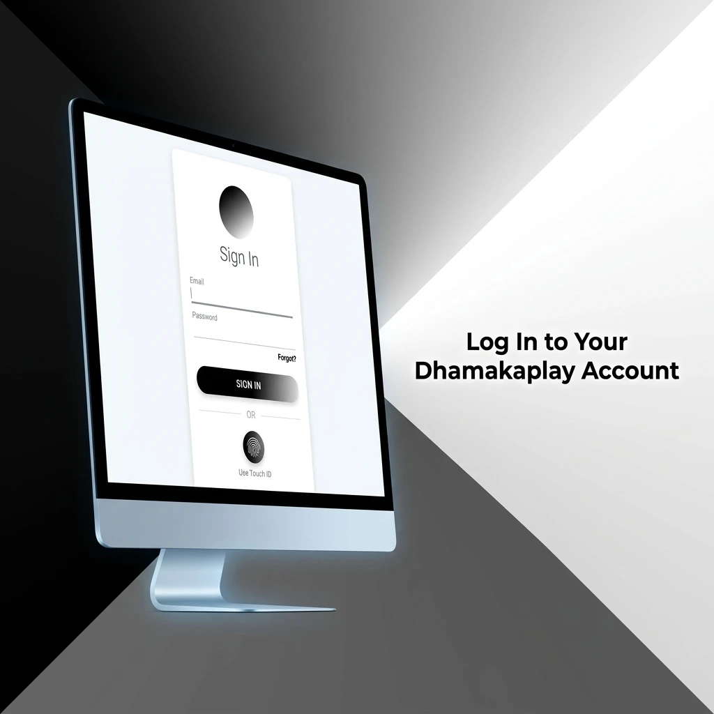 Dhamakaplay account login steps showing email, password entry, OTP verification, and dashboard access guide